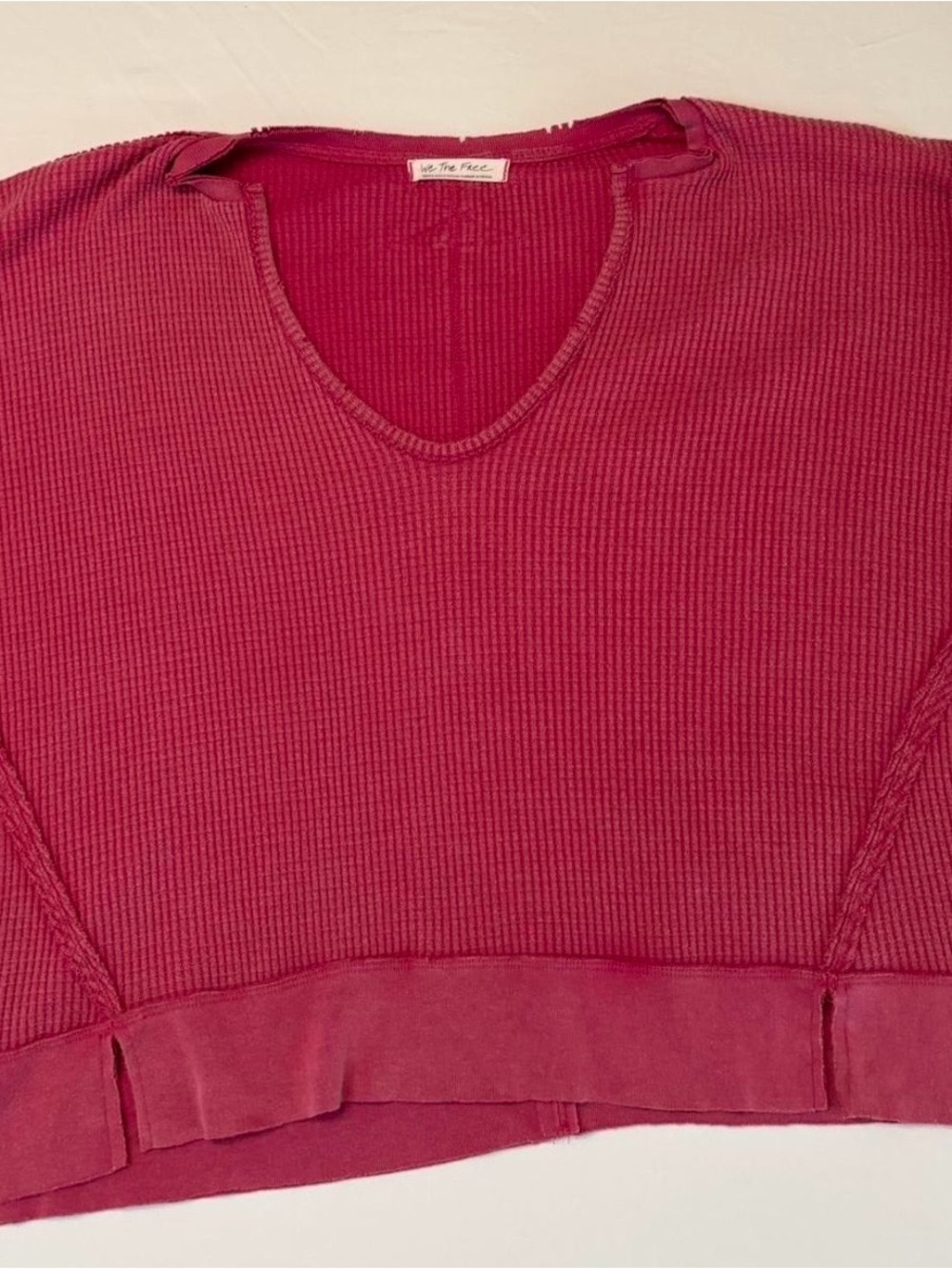 We The Free Ribbed V‑Neck Pullover in Berry Pink